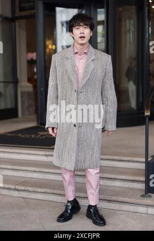 Milan, Italy. 16th June, 2024. Kentaro Sakaguchi in Prada outfit is spotted in front of Hotel Palazzo Parigi during Milan Fashion Week Men's Collection S/S 2025 on June 16, 2024 in Milan, Italy. Photo by Marco Piovanotto/ABACAPRESS.COM Credit: Abaca Press/Alamy Live News Stock Photo