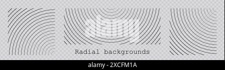 Sound wave irradiation or circular vibrations on the water surface. Set or circular stripe backgrounds. Abstract radial pattern. Square and Stock Vector