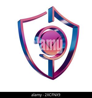 3D Neon Retro Icon - Security Shield Symbol Online Shopping Stock Photo