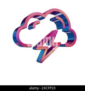3D Neon Retro Icon - Cloud with Magnifying Glass Stock Photo
