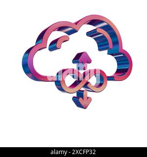 3D Neon Retro Icon - Cloud with Magnifying Glass Stock Photo