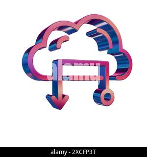 3D Neon Retro Icon - Cloud with Database symbol Stock Photo