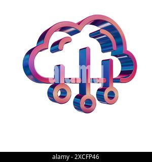 3D Neon Retro Icon - Cloud with Data Storage Stock Photo