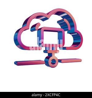 3D Neon Retro Icon - Cloud with Data Storage Stock Photo