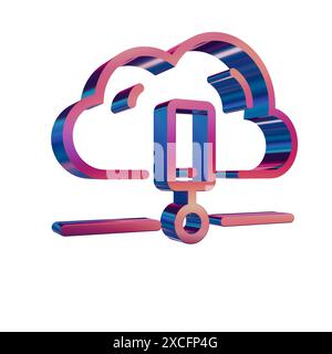 3D Neon Retro Icon - Cloud with Data Storage Stock Photo