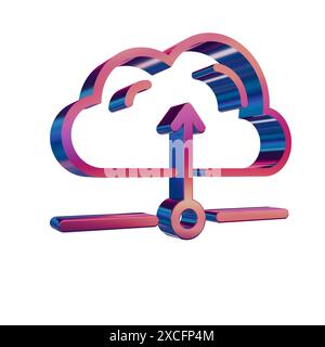 3D Neon Retro Icon - Cloud with Database Server Stock Photo