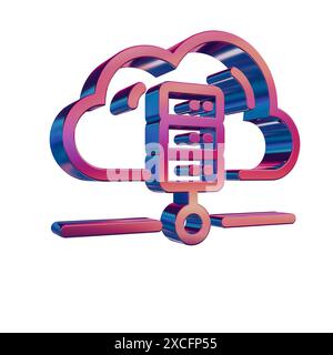 3D Neon Retro Icon - Cloud with Database Server Stock Photo