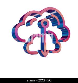 3D Neon Retro Icon - Cloud with Database Downgrade Stock Photo