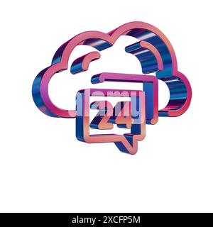 3D Neon Retro Icon - Cloud with Hosting Support Stock Photo