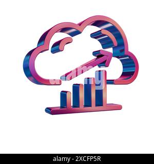 3D Neon Retro Icon - Cloud with Server Analytics Stock Photo