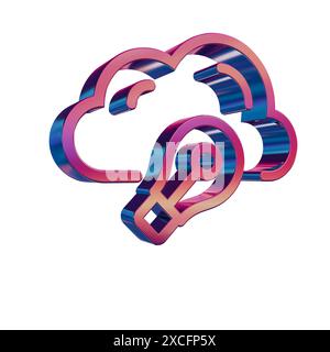 3D Neon Retro Icon - Cloud with Idea Bulb Stock Photo
