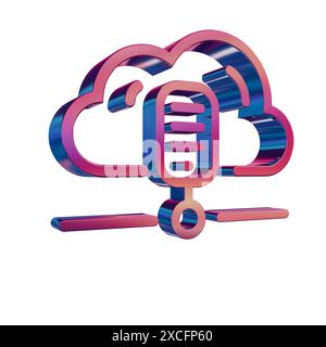3D Neon Retro Icon - Cloud with Database Server Stock Photo