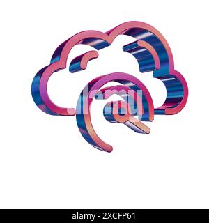 3D Neon Retro Icon - Cloud with Server Speed Stock Photo