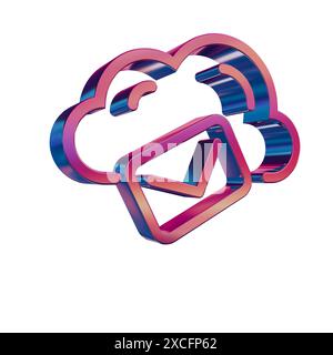 3D Neon Retro Icon - Cloud with Mail Hosting Stock Photo