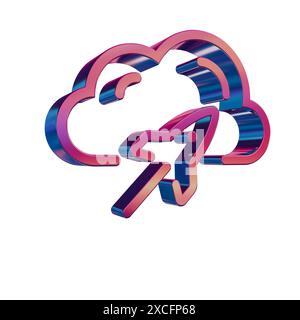 3D Neon Retro Icon - Cloud with Server Speed Stock Photo