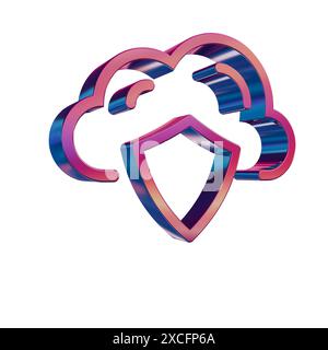 3D Neon Retro Icon - Cloud with Database Security Stock Photo