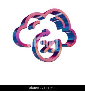 3D Neon Retro Icon - Cloud with Server Uptime Stock Photo