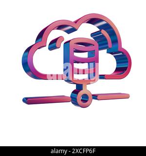 3D Neon Retro Icon - Cloud with Database Server Stock Photo