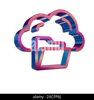 3D Neon Retro Icon - Cloud with Server Storage Stock Photo