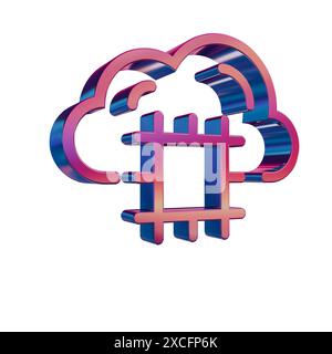 3D Neon Retro Icon - Cloud with Server CPU Stock Photo