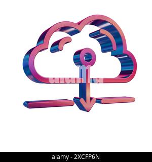 3D Neon Retro Icon - Cloud with Server Download Stock Photo