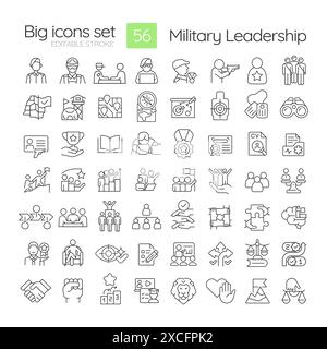 Military leadership linear icons set Stock Vector