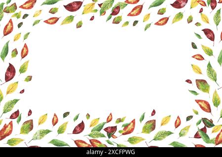 Autumn leaf border. leaves frame. fall .rectangular seamless border. Horizontal with colorful leaves. watercolor hand drawn illustration. harvest or t Stock Photo