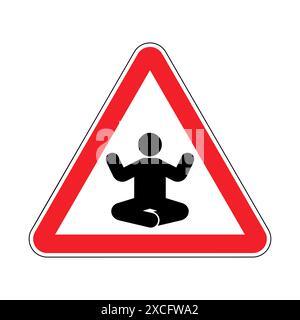 Attention Yoga sign. Caution yoga pose.  Red road sign Stock Vector