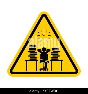 Attention Procrastination sign. Caution of putting things off until later. A man sits in a chair and puts things off until later. Yellow road sign Stock Vector