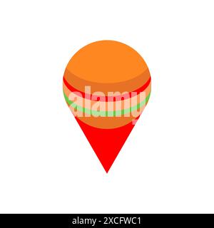 Burger location symbol of map. Fast food location sign of pin. Mark on map Stock Vector
