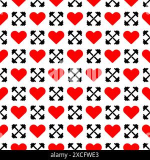 I love gym Pattern seamless. Heart and barbell Background. fitness ornament. Stock Vector