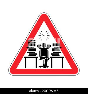 Attention Procrastination sign. Caution of putting things off until later. A man sits in a chair and puts things off until later. Red road sign Stock Vector
