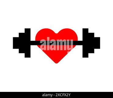 I love gym. Heart and barbell. Sign for fitness lovers. Concept for fitness room. Stock Vector