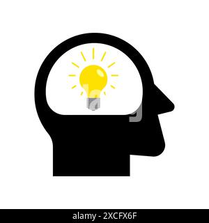 Light bulb inside head. Idea and bright thought concept Stock Vector