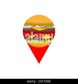 Burger location symbol of map. Fast food location sign of pin. Mark on map Stock Vector