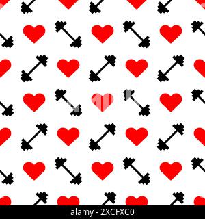 I love gym Pattern seamless. Heart and barbell Background. fitness ornament. Stock Vector
