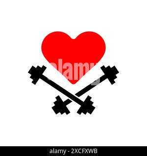 I love gym. Heart and barbell. Sign for fitness lovers. Concept for fitness room. Stock Vector