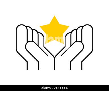 Hands holding star. Star on palms. Stock Vector