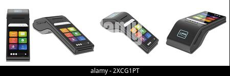 3d rendering set of black credit card readers isolated on white Stock Photo