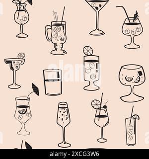 Cocktail beverages seamless pattern background Stock Vector