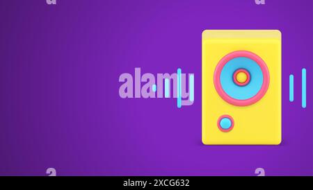 Stereo music speaker acoustic electronic system with sound waves equalizer 3d icon vector illustration. Audio bass loud broadcasting amplifier disco m Stock Vector