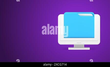 Cyberspace document file folder storage database archive management computer monitor realistic 3d icon vector illustration. Multimedia content cyber m Stock Vector