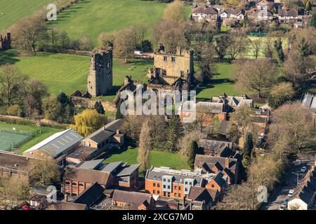 Aerial photo of Ashby de la zouch castle showing ruins of castle from 1500 feet Stock Photo