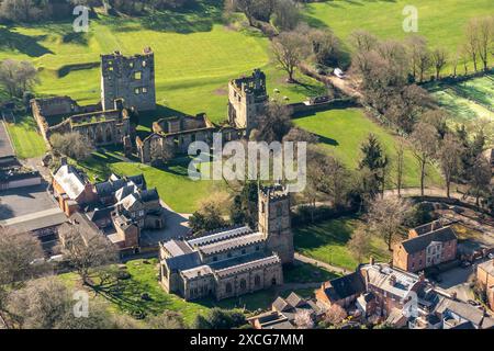 Aerial photo of Ashby de la zouch castle showing ruins of castle from 1500 feet Stock Photo