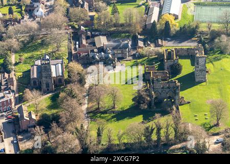 Aerial photo of Ashby de la zouch castle showing ruins of castle from 1500 feet Stock Photo