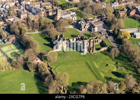 Aerial photo of Ashby de la zouch castle showing ruins of castle from 1500 feet Stock Photo