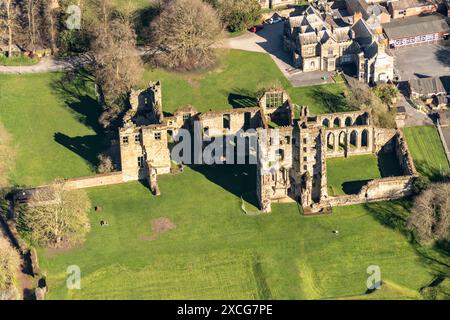 Aerial photo of Ashby de la zouch castle showing ruins of castle from 1500 feet Stock Photo