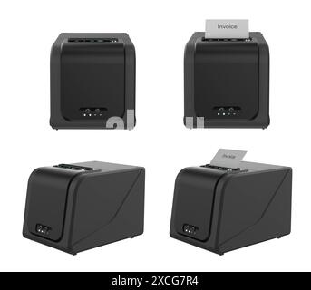 3d rendering set of receipt printer or thermal printer isolated on white Stock Photo