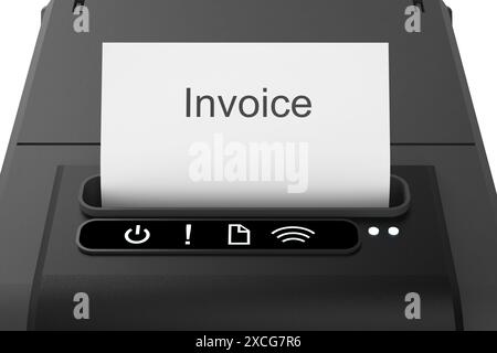 3d rendering set of receipt printer or thermal printer focus on invoice printing Stock Photo