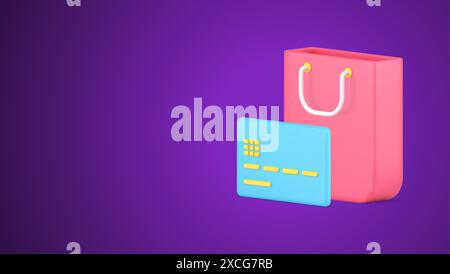 Online shopping commercial goods buying purchase credit debit card paying internet transaction 3d icon vector illustration. E business commerce cybers Stock Vector